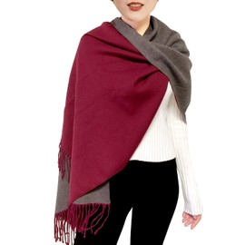 Woogwin Winter Cashmere Scarf Wool Pashmina Shawls for Women Long Warm Thick Reversible Scarves(A-BurgundyGrey)