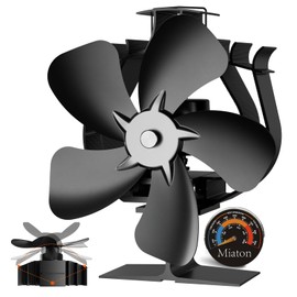 Miaton Oscillating Wood Stove Fan Heat Powered With High Air Volume | 5 Blade Fireplace Fan with Stove Thermometer | Non-electric Cocoon Fan | Fireplace Accessories Tools