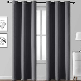 Rutterllow Blackout Curtains for Living Room, Thermal Insulated Window Drapes 2 Panels for Bedroom, Grommet Top (42x84 Inch, Dark Grey)