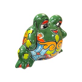 Talavera Bubble Frog Planter Cute Animal Pot Folk Art Mexican Pottery Indoor Outdoor Handmade Multicolor Hand Painted Decor Decor 9.25" (Green Multi)