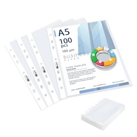 Agoer A5 Punched Pockets 100 Pack, 160 Micron Heavy Duty A4 Plastic Wallets, 7 Hole Clear Plastic Sleeves Top Opening,Strong Poly Pockets A5 Document Files for Ring Binders,School, Office, Home