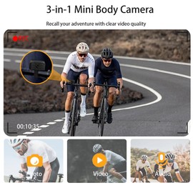 Body Camera with Audio and Video Recording, 128GB Mini Body Camera with 180° Rotating Lens, 10HR Battery & Night Vision, 2K HD Wearable Bodycam for Cycling, Traveling, Vlogging, Police Law Enforcement