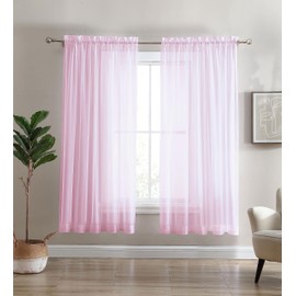 Cathay Home 2 Panels Sheer Rod Pocket Voile Curtains/Drapes/Window Treatment Set for Living Room/Bedroom (59-inch Wide by 84-inch Long, Blush)