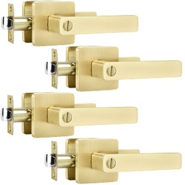 Leydebong 4 Pack Gold Door Handles, Heavy Duty Door Knobs Interior for Bedroom Bathroom, Sleek Door Lock Reversible for Left or Right Handles