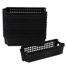 Drephia 12 Pack Plastic Slim Storage Basket, 10.43" x 3.74" x 2.55" Small Stackable Plastic Storage Baskets, Black