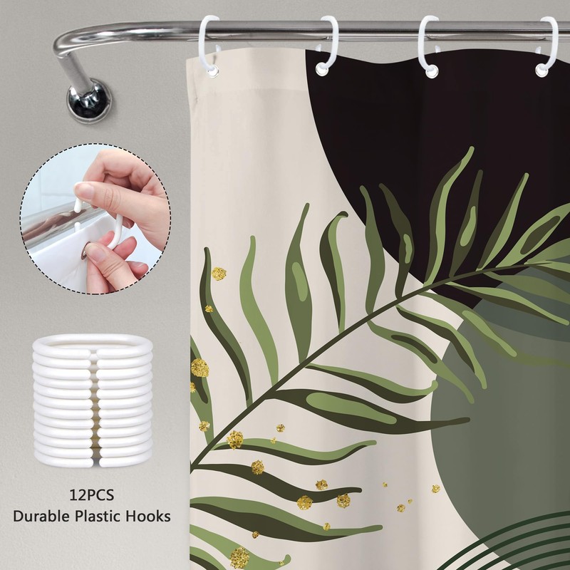 Dark Green Boho Shower Curtain 60Wx72H Black Green Modern Bohemian