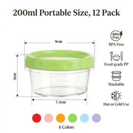 VINATO 12Pcs Contenitori Piccoli per Alimenti, 200ml Contenitori per Congelatore Contenitore Plastica con Coperchio Impilabili Barattolini Plastica Contenitore Ermetico per Freezer