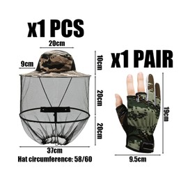 1 x Mosquito Net Hat, 1 Pair of Gloves, Anti-Mosquito Bucket Hat, Foldable Hat, Portable Anti-Bee Hat, Outdoor Fishing Hat, Sun Protection Sun Hat, Camouflage