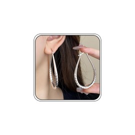 Gold Dangle Earrings for Women, Trendy Simple Geometric Oval Dangle Gold Plated Earrings Statement Large Hoop Silver Earrings for Teen Girls Jewelry Gifts (Silver)