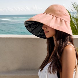 Womens Sun Hats for Women - Outdoor UV Protection Hollow Top Sun Hat, Wide Brim with Ponytail Hole Beach Summer Hat (US, Alpha, One Size, Pink Orange)