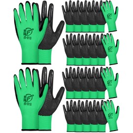 Nuogo 24 Pairs Gardening Gloves for Men Women Rubber Coated Work Gloves Garden Gloves Safety Work Gloves Construction Gloves (Green)