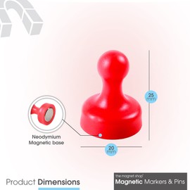 7 x Extra Strong Magnetic Push Pins Neodymium Magnets - Perfect for Maps, Whiteboards, Memos, Fridges, Homes, Schools and Offices [Assorted Colours] (Red, Large (7 Pins))