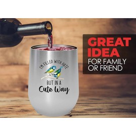 Flairy Land Bird Lover Silver Edition Wine Tumbler 12oz - Hate cute way - Hummingbird Nest Cage Parrot Dad Gardening Outdoor Birdwatcher Feeder