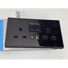 Cambridge Lifestyles ® Double Switched Socket with 20W PD USB C and A Fast Charging Ports, Electric Power Sockets 2 Gang 13 Amp, Wall Outlet Matt Satin Black Panel, 1 Pack in box