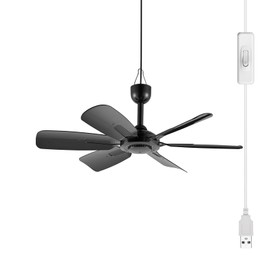 lolobaer 17.7-inch Portable USB Hanging Fan with 6 Blades, Indoor/Outdoor Use for RV, Camping, and Canopy, Quiet Operation，Fan with on/off buttons (with on/off buttons)