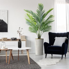 Artificial Tree in Modern Swirl Pattern Planter, Fake Areca Tropical Palm Silk Tree for Indoor and Outdoor Home Decoration - 66" Overall Tall (Plant Pot Plus Tree)