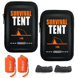 Frelaxy Extra-Thick Emergency Tent, Compact Survival Tent with Whistle, Upgraded Paracord, Storage Pouch, and EVA Case, 2 Person Emergency Shelter for Backpacking, Hiking, Outdoor (Orange - 2 Pack)
