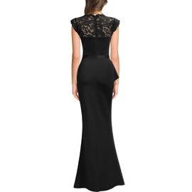 MISSMAY Women's Retro Floral Lace Sleeveless Formal Wedding Long Dress (Small, Black)