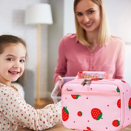 CAMTOP Lunch Box Kids Insulated Lunch Bag Small Cooler Thermal Meal Thermal lunchbox for Girls Boys School Picnics (Strawberry