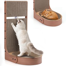 Cat Scratcher, 2 in 1 Multifunctional 26.8 Inch L Shape Cat Scratch Pad Wall Mounted with Oval Cat Bed Bowl and Built-in Toy Balls for Indoor Cats (1 PCS Cat Scratcher Include Toy Balls)