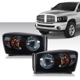 ALLGOOD Headlights Compatible with Dodge Ram 1500 2006-2008, Compatible with Dodge Ram 2500 3500 2006-2009, Smoky Lens Black Housing Clear Reflector, 1 Pair