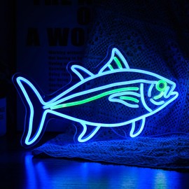 Tuna Neon Sign Blue Green Fish Neon Lights Signs for Wall Decor Dimmable Led Signs for Bedroom Living Room Restaurant Office Birthday Gifts(16.9’’X9.6’’）