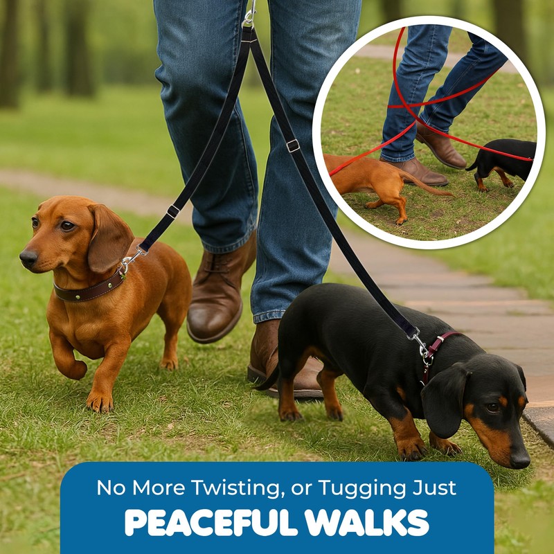 SunGrow 16-24" Adjustable Double Dog Walker Leash, Lightweight Dual Lead