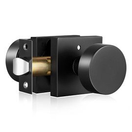 HIMEETIME Matte Black Door Knobs Interior with Lock, Modern Square Door Handle for Bedroom Bathroom