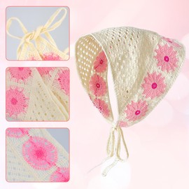4 PCS Crochet Bandanas Headscarf, Hollow Crochet Bandanas Headbands Cotton Knit Triangle Headband Vintage Hair Bandana for Women and Girls Hair Kerchief Styling Decor