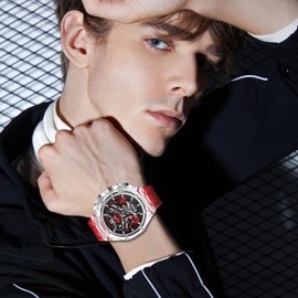 LILUOKE Mens Watches for Men, Traditional Lion Dance Concept Watches Profession Design Wrist Watches - Stainless Steel Quartz Chronograph 30ATM Watches for Men (LK9013G, LK9013G-01)