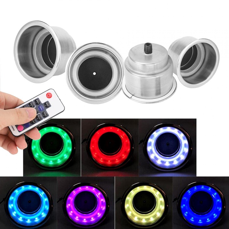Car Drink Cup Holder, 4Pcs DC 12V RGB LED Car