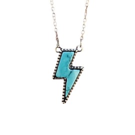 Azusa Sun Western Turquoise Pendant Necklace Minimalist Green Lightning Bolt Necklace Pine Stone Chain Adjustable Jewelry Gifts for Women