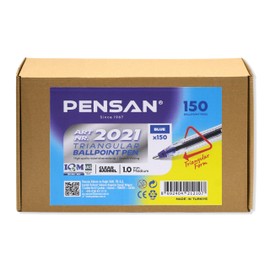 PENSAN Blue Ballpoint Pens,1.0 mm Medium Point, Blue Pens, Ergonomic Triangle Grip, Smooth Writing, 150-Count Pack of Bulk Pens