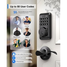 ApeStellar Keyless Entry Door Lock with 2 Lever Handles - Electronic Keypad Deadbolt - Front Door Lock Handle Sets - Auto Lock, Anti-Peeking Password, Easy Installation - Matte Black