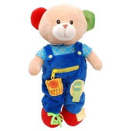 Linzy Plush 16" Educational Plush Teddy Bear, Adorable Plush Bear Comes with clad,a Removable Outfit Packed with Closures-Perfect for Testing a Little One's Growing Problem Solving and Motor Skills