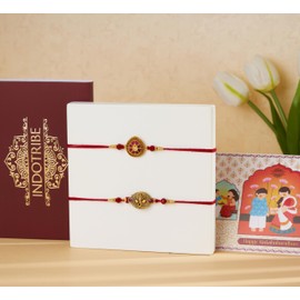 IndoTribe, Rakhi For Brother with Card - Set of 3, Raksha Bandhan Rakhi | Rakhis for Rakshabandhan | Bhaiya Bhabhi Rakhi Set for Brother | Rakhi Bracelet for Brother Sister | Rakhi Thread