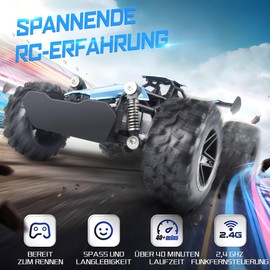 Pmgud Remote Control Car, 2.4GHz 1:18 Proportional 2WD 20+ km/h Hobby Offroad Monster RC Truck, Waterproof RC Truggy RTR Off-Road Toy Blue