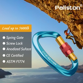 Locking Carabiner - 25kN 5600lb Climbing Carabiner Screw Gate D Shape Carabiner Blue (Pack of 3)