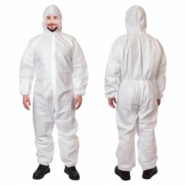Amazing Supply, AMAZING Disposable Coveralls. Pack of 5 White 4XLarge Full Body Protective Suits of Laminated Polypropylene 60 gsm. Adult PPE Protective Suit with Hood, Zipper, 4XL5Pack