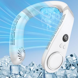 Portable Neck Fan with Cooling Plate, Chargeable 5500mAh 3-15H Lasting, Personal Cooling Fan with LED Display, Wireless Hand-Free Mini Headphone Fans Festival Gifts for Kids Women Men Adults, White