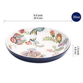 Bico Protea Cynaroides Pasta Bowls, 35oz Salad Bowl Set of 4, Large Ceramic Serving Dinner Bowls for Soup and Cereal, Microwave and Dishwasher Safe, Gift for Housewarming and Thanksgiving