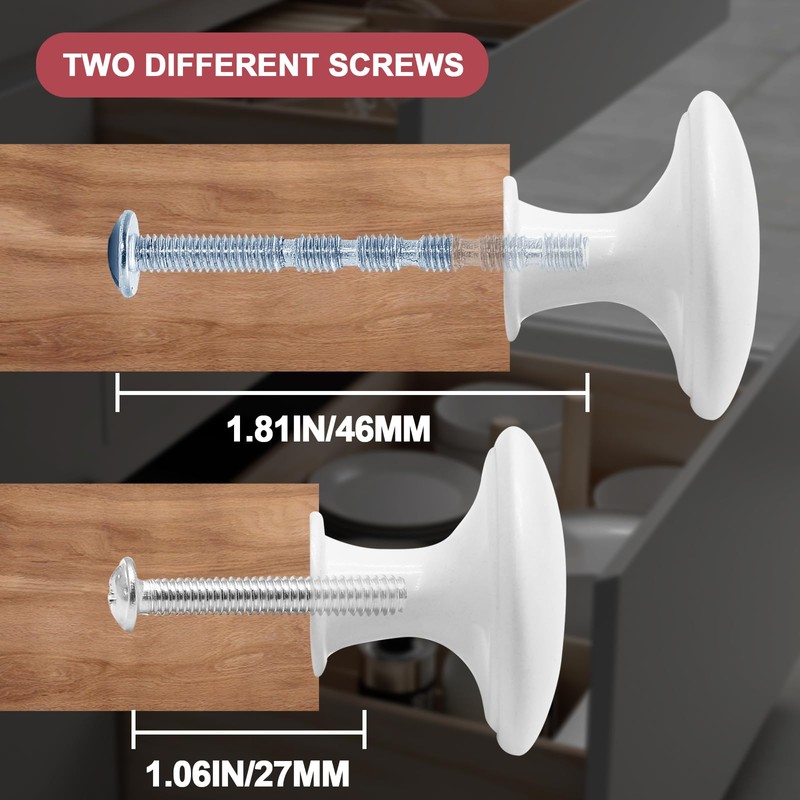 Jiozermi 6 Pcs White Round Antique Brass Kitchen Cabinet Knobs