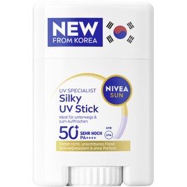 NIVEA SUN UV Stick SPF 50+ (15g), Ultralight Face Sun Protection, Sun Cream Applicator with Korean Stick Technology, Breathable UV Specialist Silky (15g)