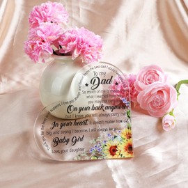 Heart Shaped Acrylic Plaque for Dad,Gift from Daughter with Sunflower Design,Acrylic Signs Plaques,Dad Birthday Gifts,Gifts for Dad,Love You Gifts,Dad Presents