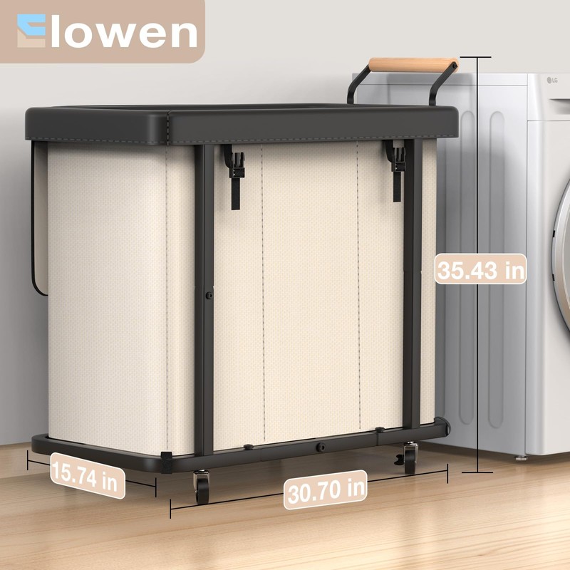 60 Gal (230L) Laundry Hamper 3 Section with Lid, Leather