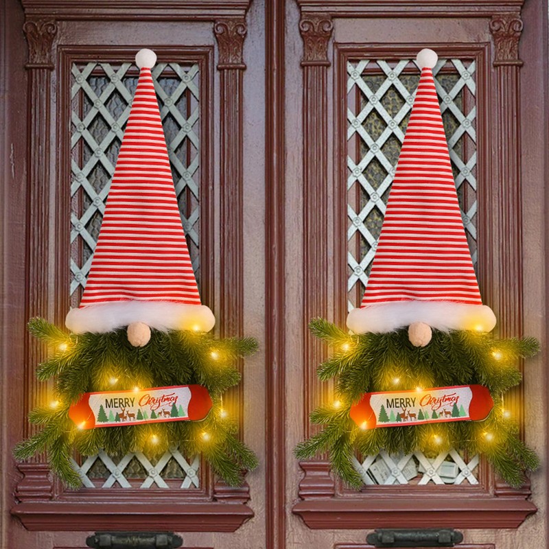 Upside Down Xmas Wreath Striped Tall Hat Faceless Doll Light