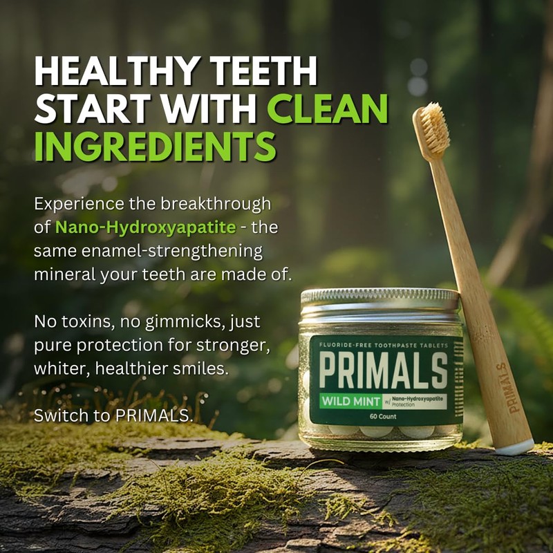 PRIMALS Fluoride-Free Toothpaste Tablets - Nano Hydroxyapatite - Zero Artificial