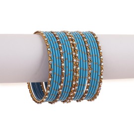 RIANGI Desi - Juego de 22 pulseras indias de Bollywood para mujer, accesorios de los años 80, pulseras de aleación de metal Churi, M-Circ 7.8 in-Indian Size 2.8-Dia 2.5 in, Metal, No es una piedra