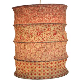 GURU SHOP Lokta Round Paper Pendant Lampshade, Kailash, Handmade Paper - Red/Orange, Lokta Paper, 35 x 28 x 28 cm, Asian Paper & Fabric Lampshades