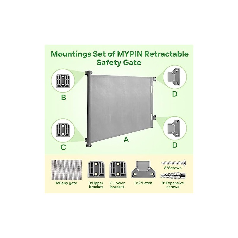 MYPIN Retractable Baby Gate Spare Parts Kit, Pet Gate Complete